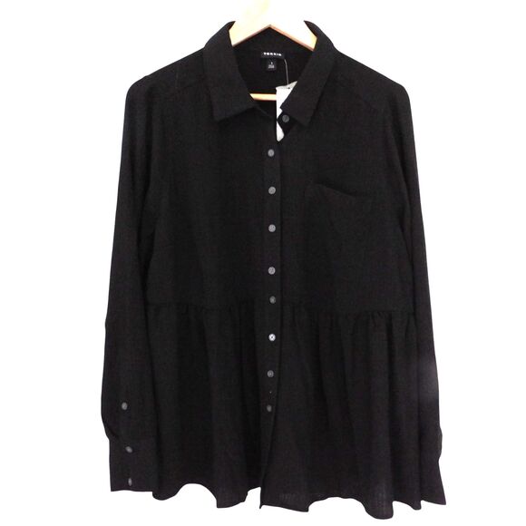 NEW Torrid Gauze Button up Shirt Peplum Long Sleeve Black Size 1 1X - Picture 1 of 8